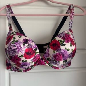 Floral Push Up Bra with Rhinestones